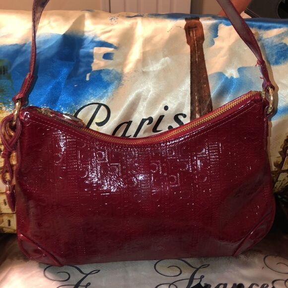 Liz Claiborne Dark Red Candy Apple Faux Leather Hobo Purse - Picture 2 of 16